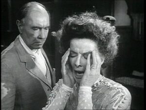 Ralph Richardson (above left) as James Tyrone Sr., and Katharine Hepburn (above right) as Mary.