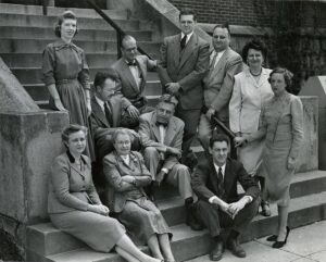 The project staff of the Institute for Sex Research, Indiana University, August 1953, with Kinsey centre,