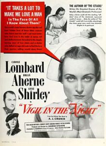 An advertisement for Vigil in the Night (1940), which Lombard hoped would bring her an Oscar.