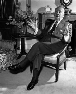 Alfred Hitchcock at Claridges Hotel in London, in 1954.
