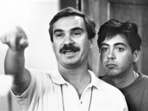 Robert Downey Jr on set with director Emile Ardolino for Chances Are (1989).