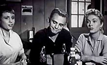 Carolyn Kearney, Frank Gorshin, and Lori Nelson in Hot Rod Girl (1956).