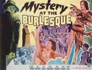US lobby card of Murder at the Windmill [Mystery at the Burlesque] (1949).