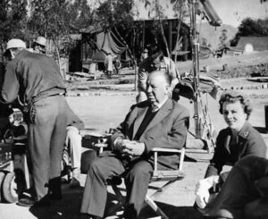 Alfred Hitchcock and his wife Alma Reville on the set of Psycho, 1960
