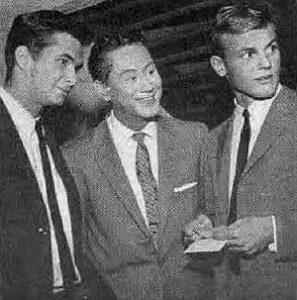 Anthony Perkins (left) and Tab Hunter (right) on the TV show Juke Box Jury (1957).